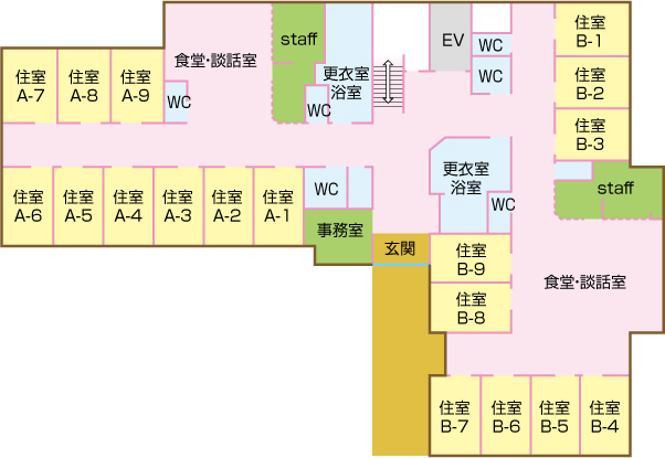 平野区　グループホーム　れもんの木　フロアー案内1階
